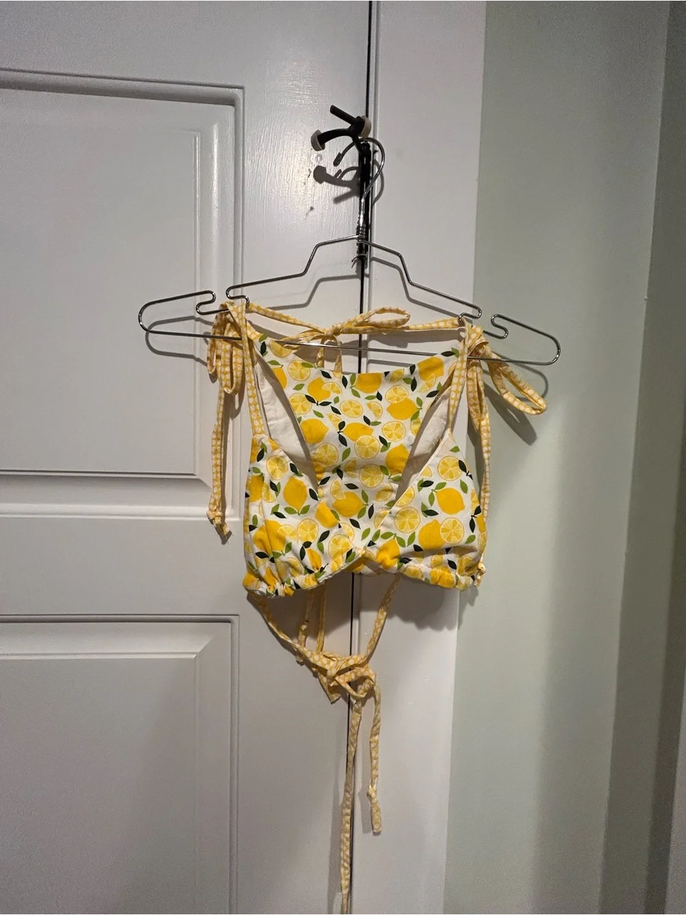 Yellow Lemon Print Tie-Strap cotton bathing suit
